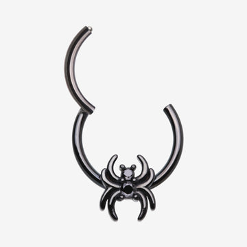 Detail View 1 of Blackline Spider Goth Sparkle Seamless Clicker Hoop Ring